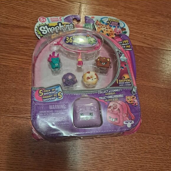 SHOPKINS Season 5 - 5 Pack  with Bracelet Charms and Petkins Backpacks NEW - Picture 1 of 2